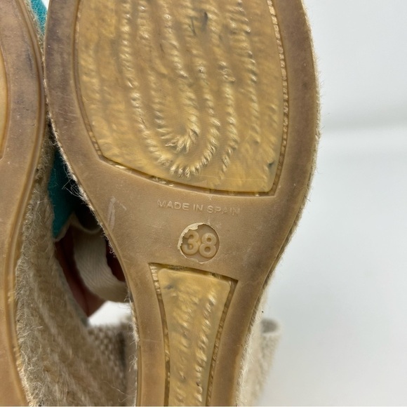 Pinaz Made in Spain Turquoise Blue & White Lace Up Espadrille Wedges Size 38 - Picture 10 of 15